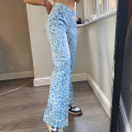 BOOFEENAA Fashion Blue Leopard Printed Flare Pants 2020 Autumn Winter New Women Sexy High Waist Trousers Streetwear C84-EB31