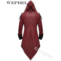WEPBEL Mens Trench Coat Leather Hooded Medieval Gothic Renaissance Retro Punk Assassin Creed Long Sleeve Jackets
