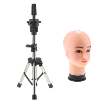 21 Inch Bald Female Cosmetology Mannequin Head Model with Tripod Stand Holder Set for Wigs Making Display Styling