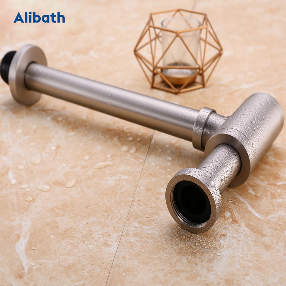 Luxury Bottle Trap Brass Round Siphon With Overflow Brushed Nickel P-TRAP Bathroom Vanity Basin Pipe Waste With Pop Up Drain .