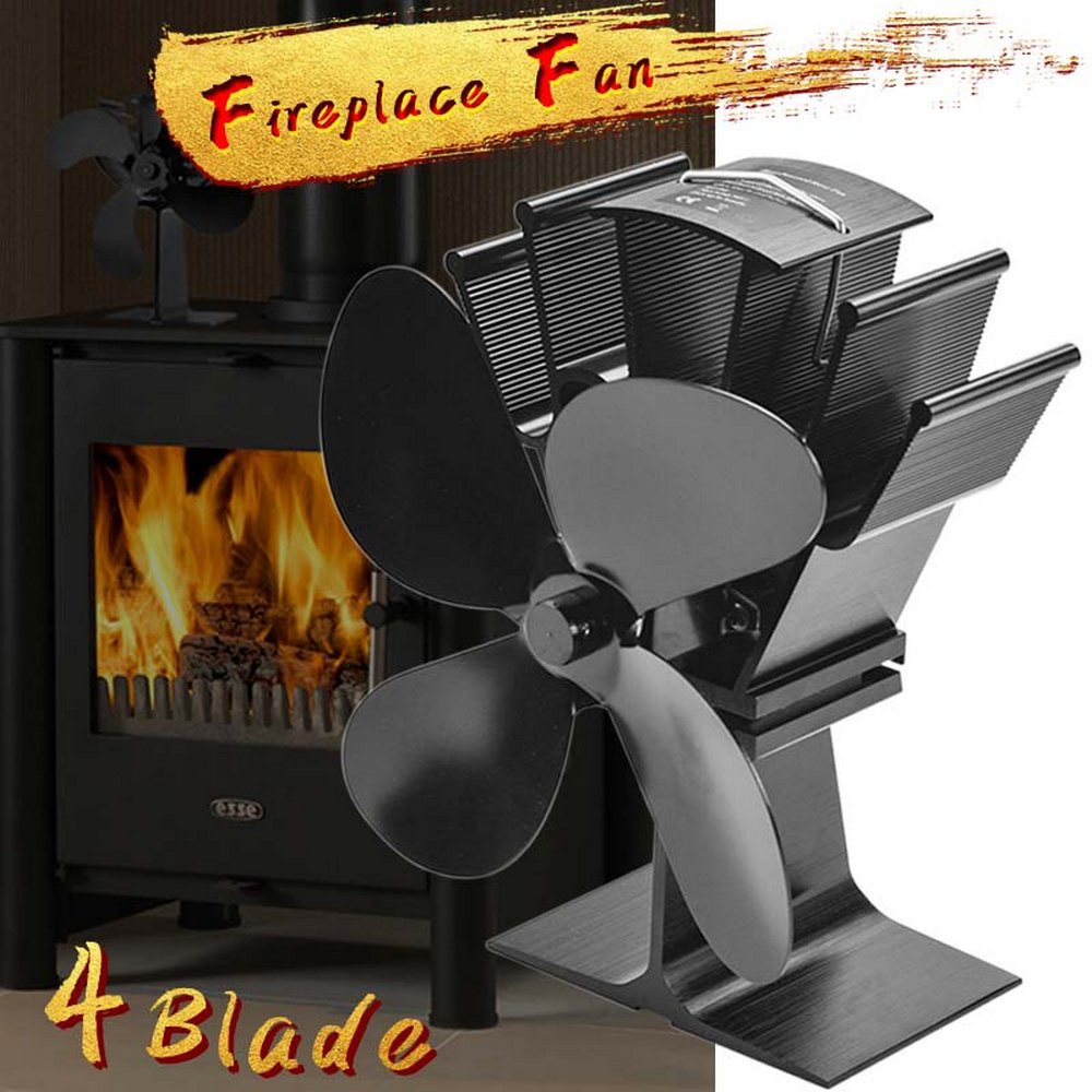 4 Blades Fireplace Heat Powered Stove Fan Wood Log Burner Quiet Heat Distribution Fireplace Fan Firewood Stove Fan For home