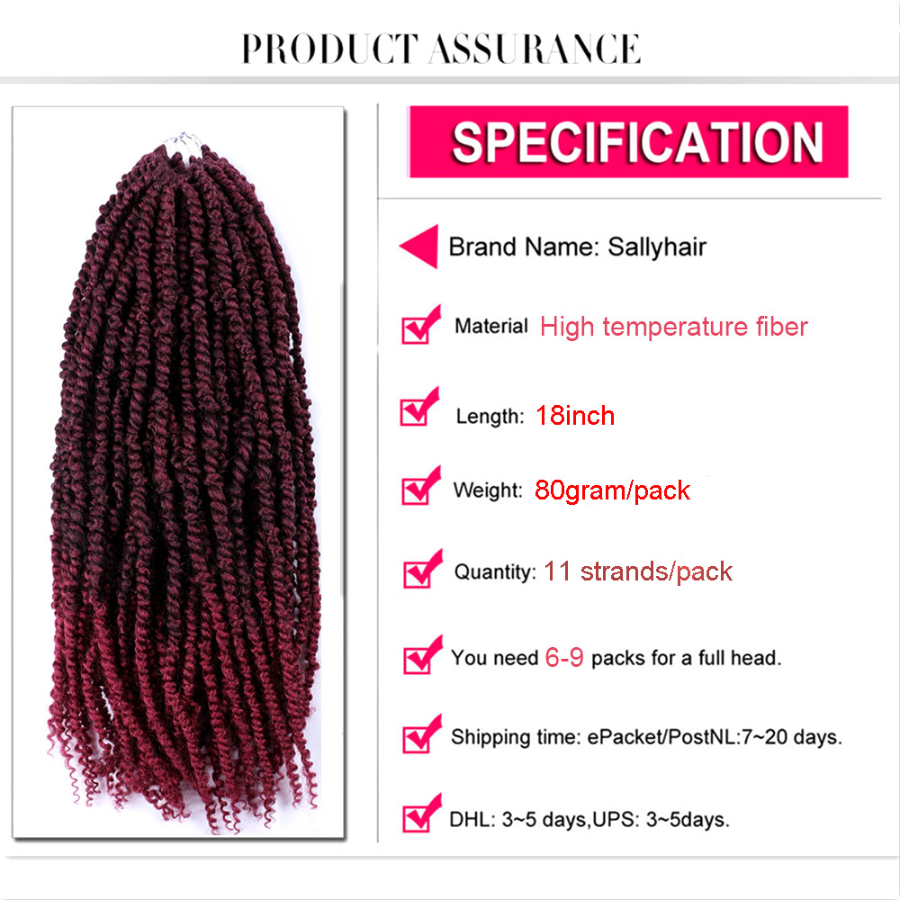 Sallyhair Passion Twist Crochet Braids Hair Synthetic Ombre Pre looped Fluffy Spring Bomb Twists Braiding Black Hair Extension
