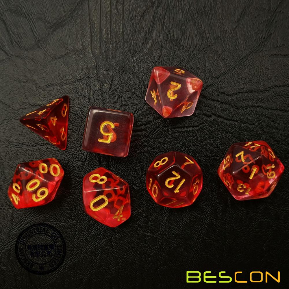 Bescon Crystal Blush 7-pc Poly Dice Set, Bescon Polyhedral RPG Dice Set Crystal Blush