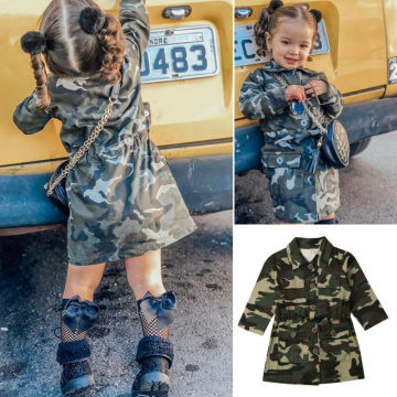 Toddlers Girls Kids Trench Coat Camouflage Long Trench Casual Jacket for Girls Coat Outwear Dress Autumn Clothes 1-6Y