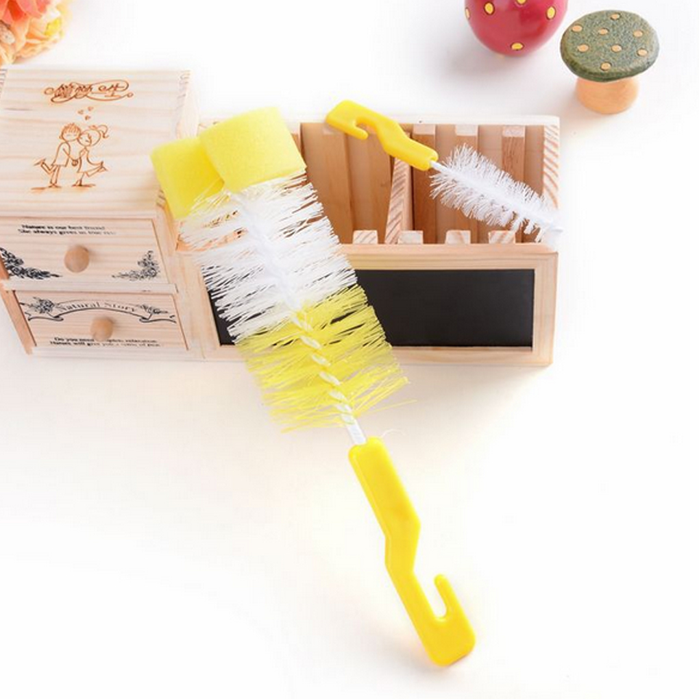 2019 New 2pcs/Set Soft Baby Feeding Bottle Nipple Sponge Bristle Cleaning Brush Set With Long Handle Color Random