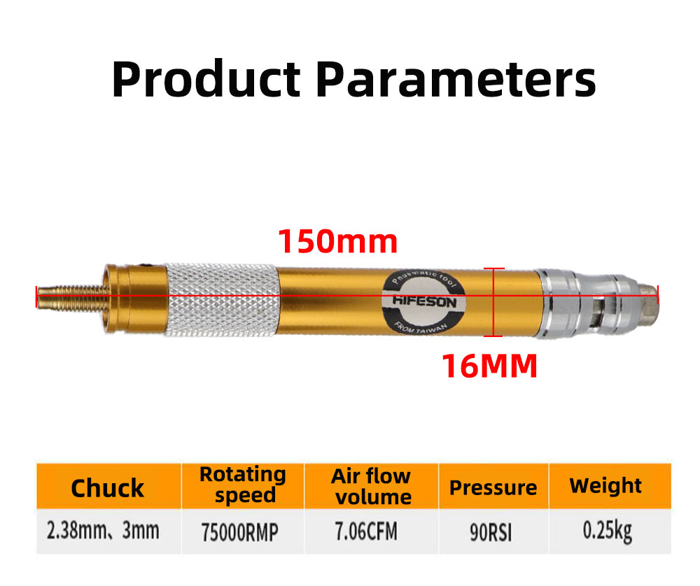 HIFESON 280 Adjustable Speed High Speed Wind Grinding Pen Pneumatic Engraving Grinder Engraving Straight Grinder 2.38MM3MM Chuck