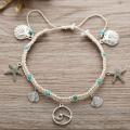 XIYANIKE Natural Stone Shell Starfish Bracelets Braided Adjustable Rope Chain Bracelet Anklet Wristband Handmade Beach Jewelry