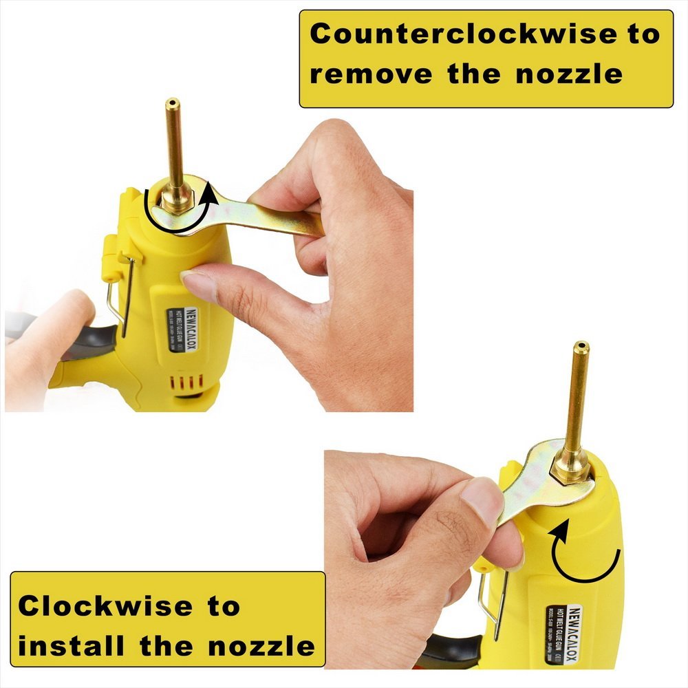 NEWACALOX 4PCS Hot Melt Glue Gun Nozzles 1.5x70mm 2.0x70mm 3.0x70mm Copper Nozzle Automatic 11mm Glue Gun with Mini Wrench