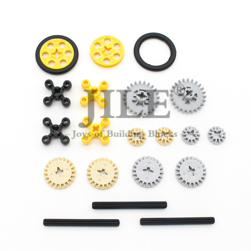 Moc Technic Wheel Gear Parts Set Bulk DIY Building Blocks Bricks Accessories Combination Mechanical with Cross Alxe Science Toys