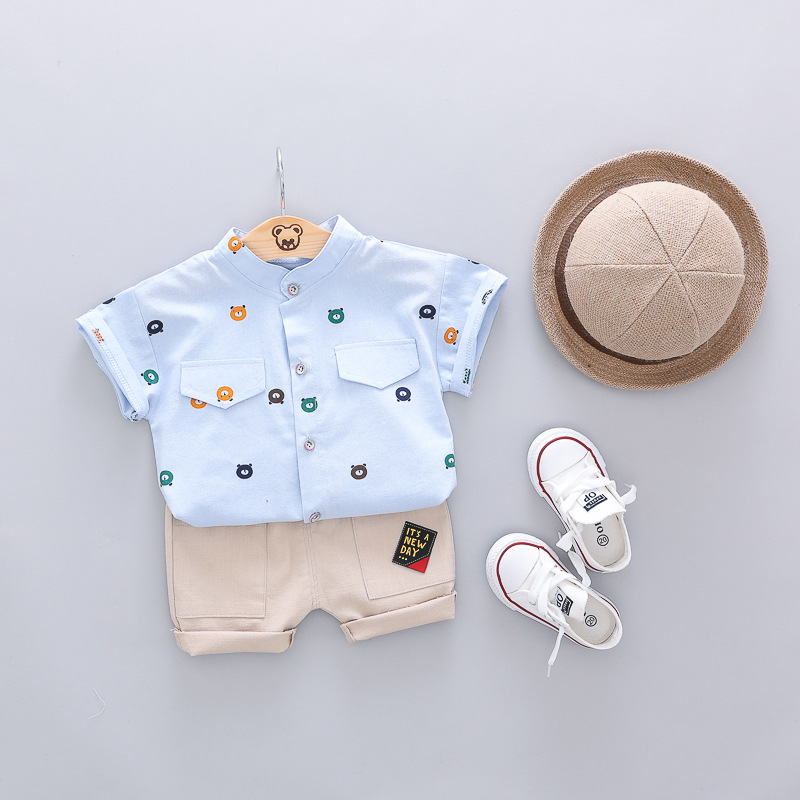 2019 Summer Hot Toddler Kids Cool Baby Boy Single-breasted Printing Short Sleeve Shirt Tops Pants 2pcs Outfits Clothing Set