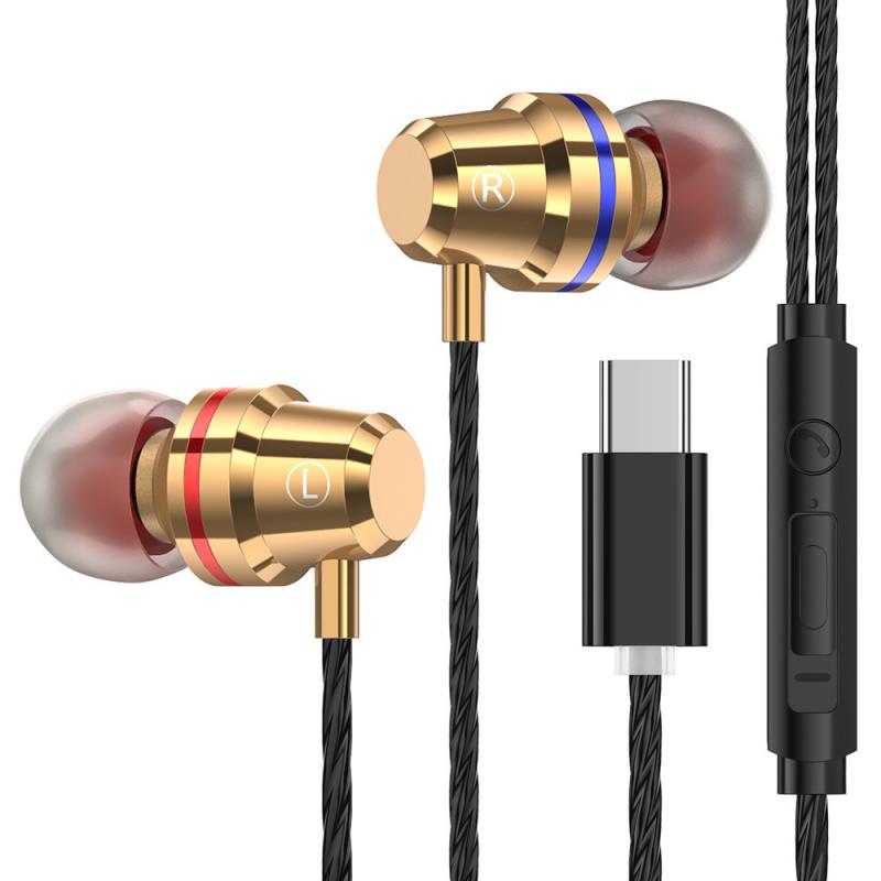 Type-c In-ear Earphones Metal Noise Reduction Bass Stereo Earbud With Mic And Line Control For LeTV Millet
