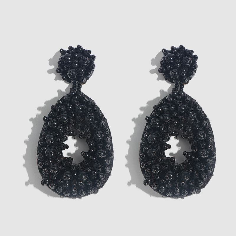 Flatfoosie 2020 Black Crystal Drop Earrings For Women Boho Handmade Fringed Tassel Dangle Statement Wedding Resin Earrings Party