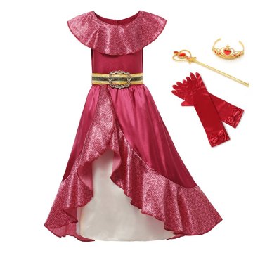 Girl Classic Princess Elena Red Cosplay Costume Kids of Avalor Elena Dress Children Sleeveless Party Halloween Ball Gown Outfits