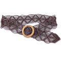 Boho Style Wax Rope Knitted Belt Round Wooden Buckle Handmade Braided Female Belt Casual Khaki Belts For Women Solid Waist Belt