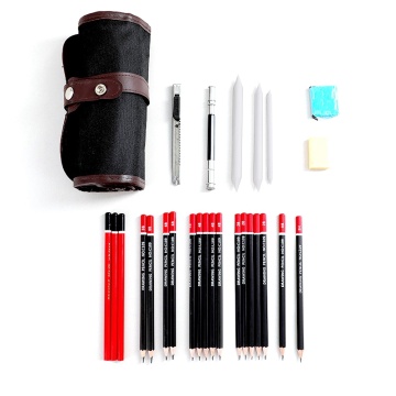 28Pcs Professional Sketch & Drawing Art Tool Kit with Graphite Pencils, Charcoal Pencils, Paper Erasable Pen, Craft Knif