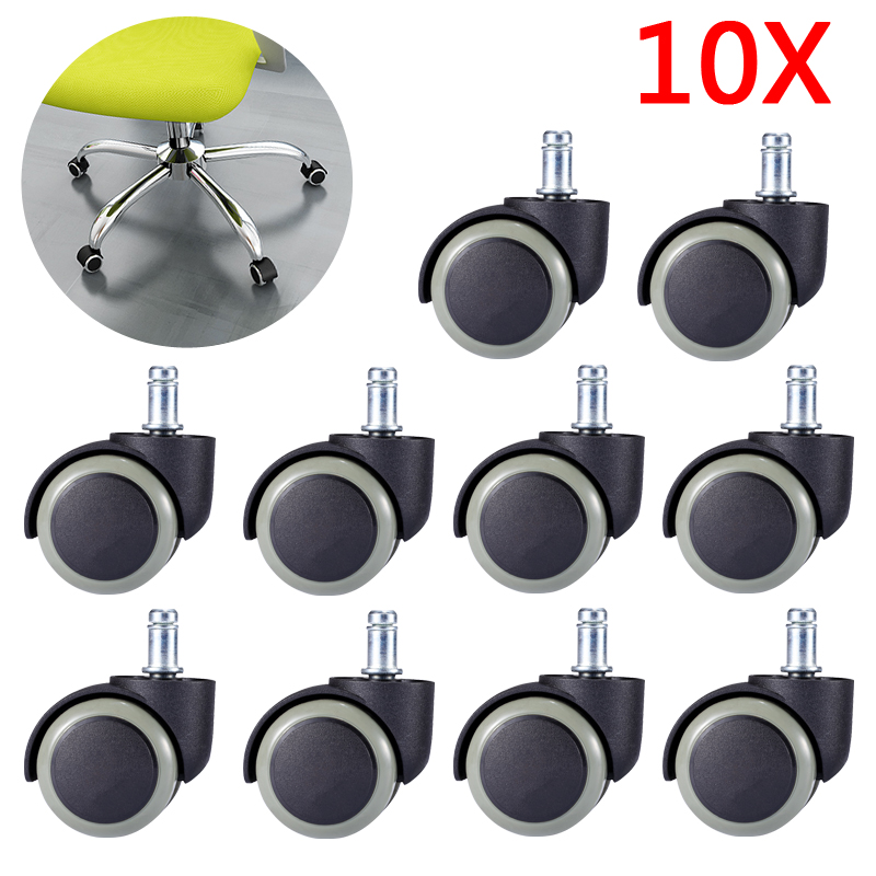 Myhomera 10 Pieces Universal Mute Chair Wheel Caster 2" 50kg Swivel Castor Furniture Wheels Roller Rubber Screw/Click-in/Embed