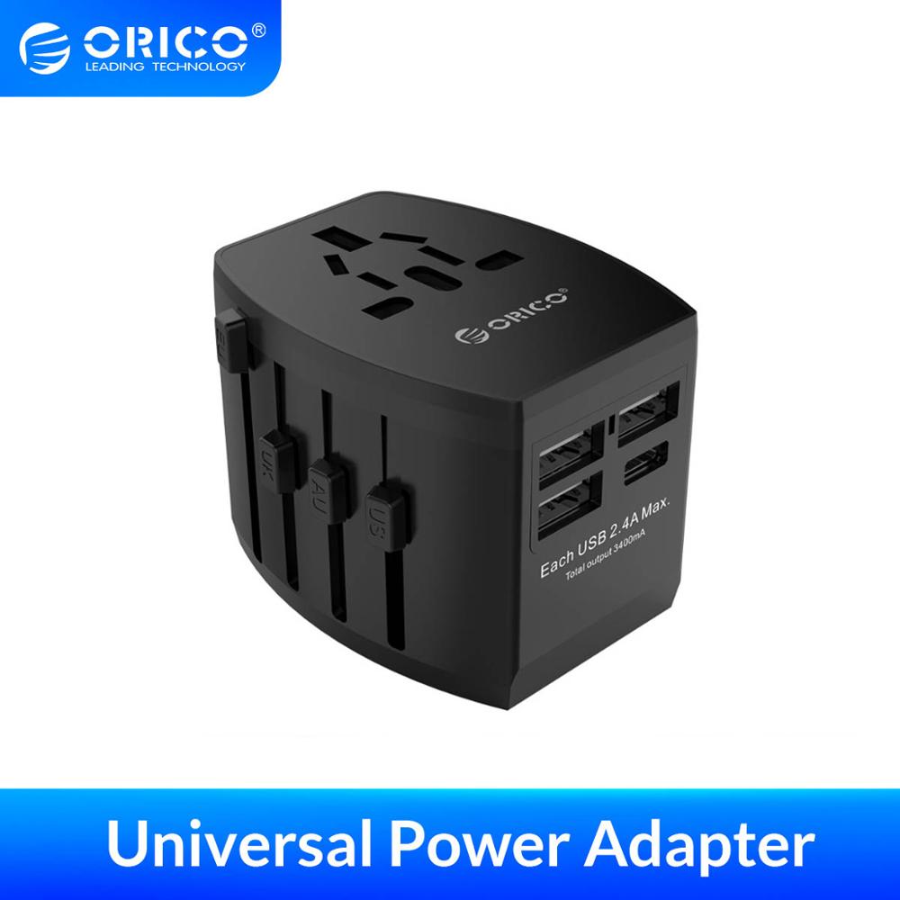 ORICO Travel Adapter Electrical Socket EU/US/UK/AU Plug Universal Power Adapter with 4 USB Ports 5V3.4A Charger