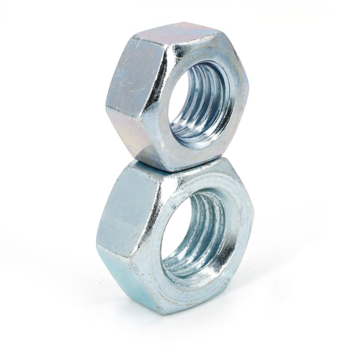 Blue and white zinc hexagon nut