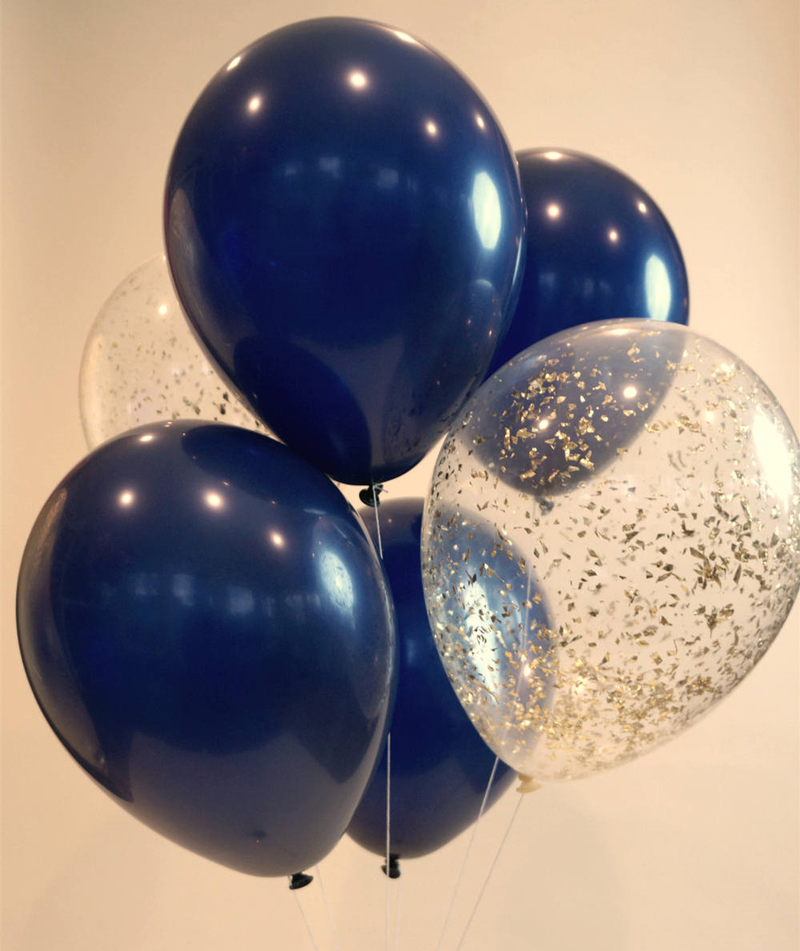 6pcs 12inch Navy and Gold Paper Scrap Bunch Balloons with Gold Confetti Perfect for Wedding Floor or Table Decor
