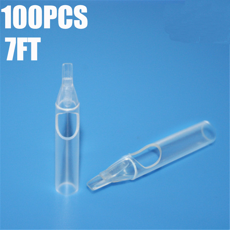 100pcs Sterile Assorted 7FT Tattoo Tips 7 Flat Size Clear Plastic Disposable Tattoo Tips Tubes For Body Art Free Shipping