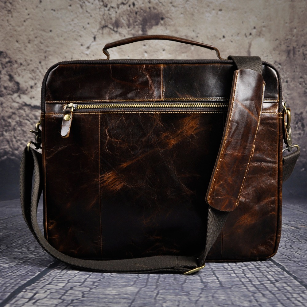 Men Quality Leather Antique Travel Business Briefcase 13" Laptop Case Attache Portfolio Bag One Shoulder Messenger Bag B207-c