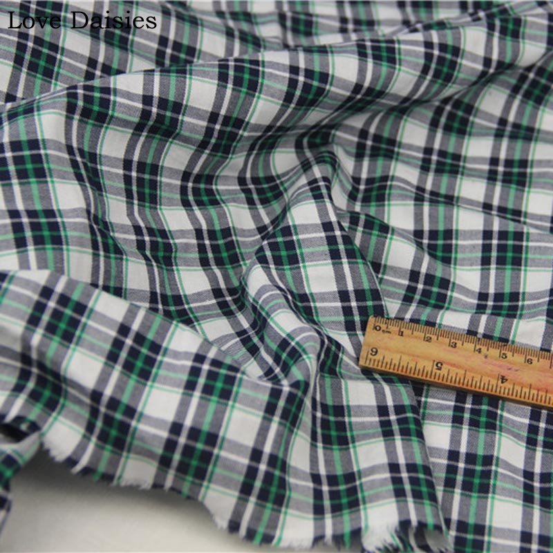 100% Combed Cotton Yarn Dyed Green Blue Yellow Red Check Thin Fine Fabric for DIY Summer Shirt Dress Blouse Home Clothes Craft