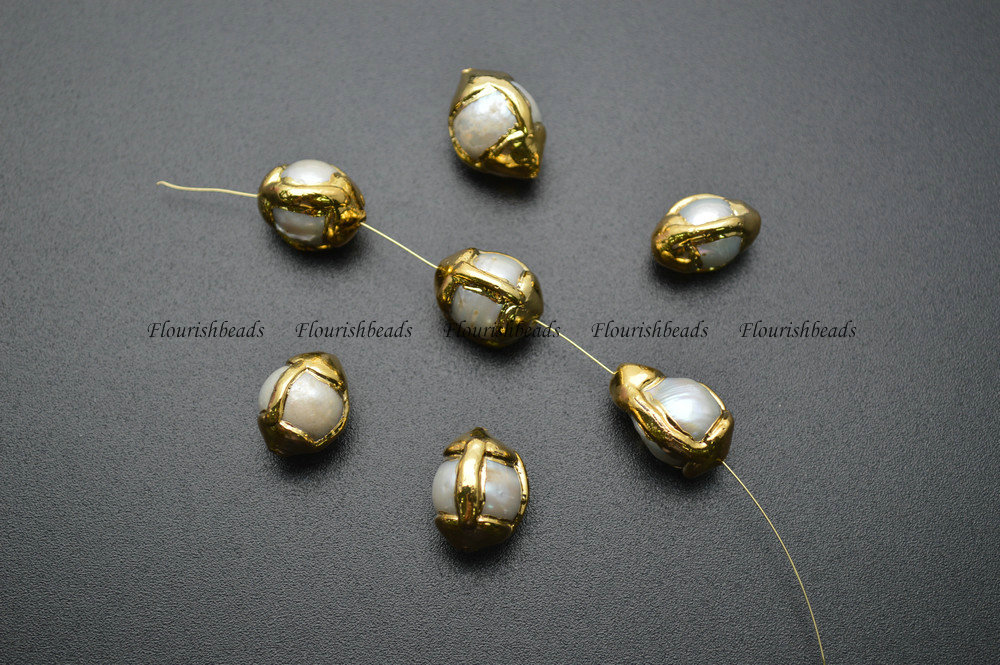 24k Gold Surrounded Natural Fresh Water Pearl Potato Spacer Loose Beads DIY Jewelry Making Supplies