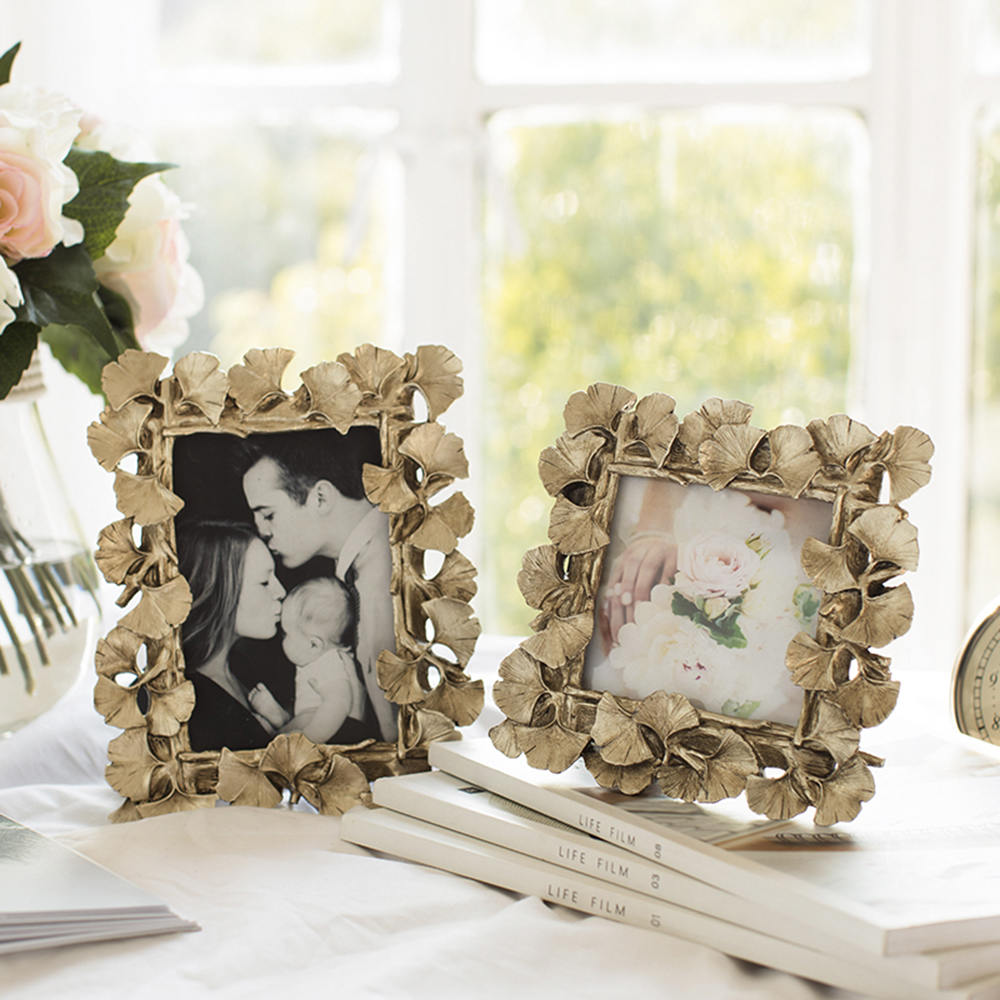 4/6 Inch Creative Resin Golden Ginkgo Leaf Frame Vintage Photo Frame Retro Resin Photo Frame Wedding Home Decor