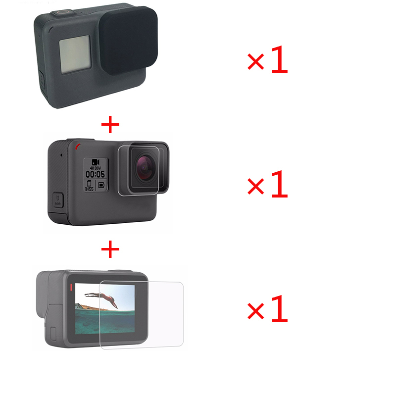 3 in 1 Accessories Lens Protection Cover+Tempered Film LCD Screen Protector + Lens Protector for Gopro hero 7 6 5 Action Camera