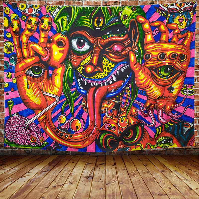 Psychedelic Eyes Tapestry Wall Hanging Retro Colorful Hippie Wall Tapestry Carpets Backdrop Decor Cloth Trippy Tapestry Blanket