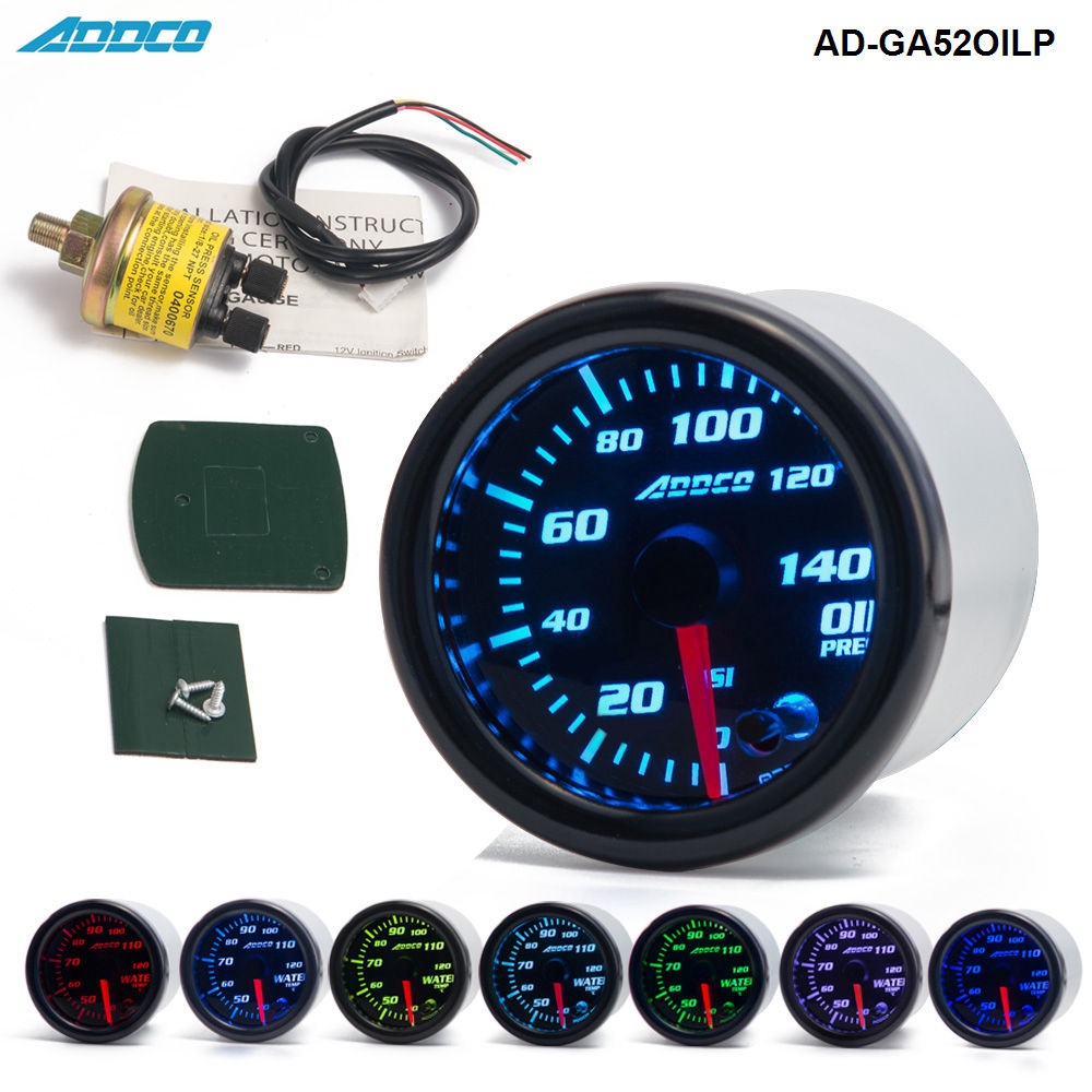 2"/52mm 7 Color LED Car Oil Press Gauge Auto Oil Pressure Meter With Sensor and Holder AD-GA52OILP