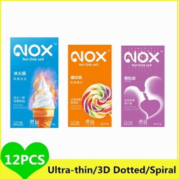 12PCS Ultra-thin Dots Comdons Hot Cold Experience Sex Products Rubber Spiral Condom Safety Contraception Male Protective Tools