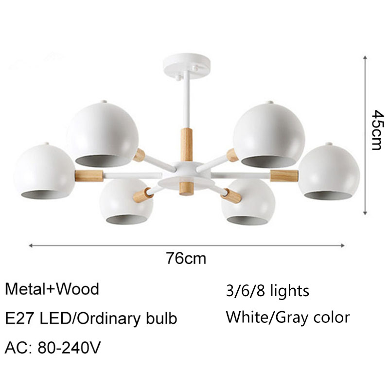 Nordic style solid wood lamps modern minimalist E27 led chandelier for living room dining room restaurant bedroom study