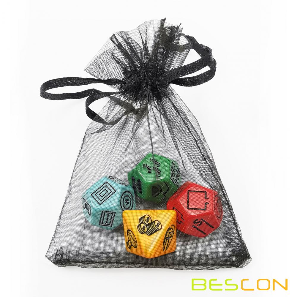 Bescon's Dungeon and Wilderness Terrain, Dungeon Feature and Treasure Type Dice Set, 4 piece Proprietary Polyhedral RPG Dice Set