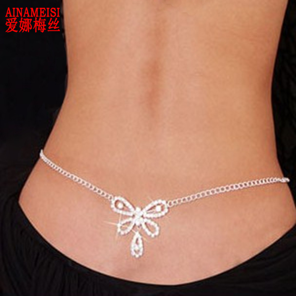 AINAMEISI Hot Sale Sexy Crystal Belly Waist Chain Women Rhinestone Butterfly Charm Bikini Party Body Jewelry
