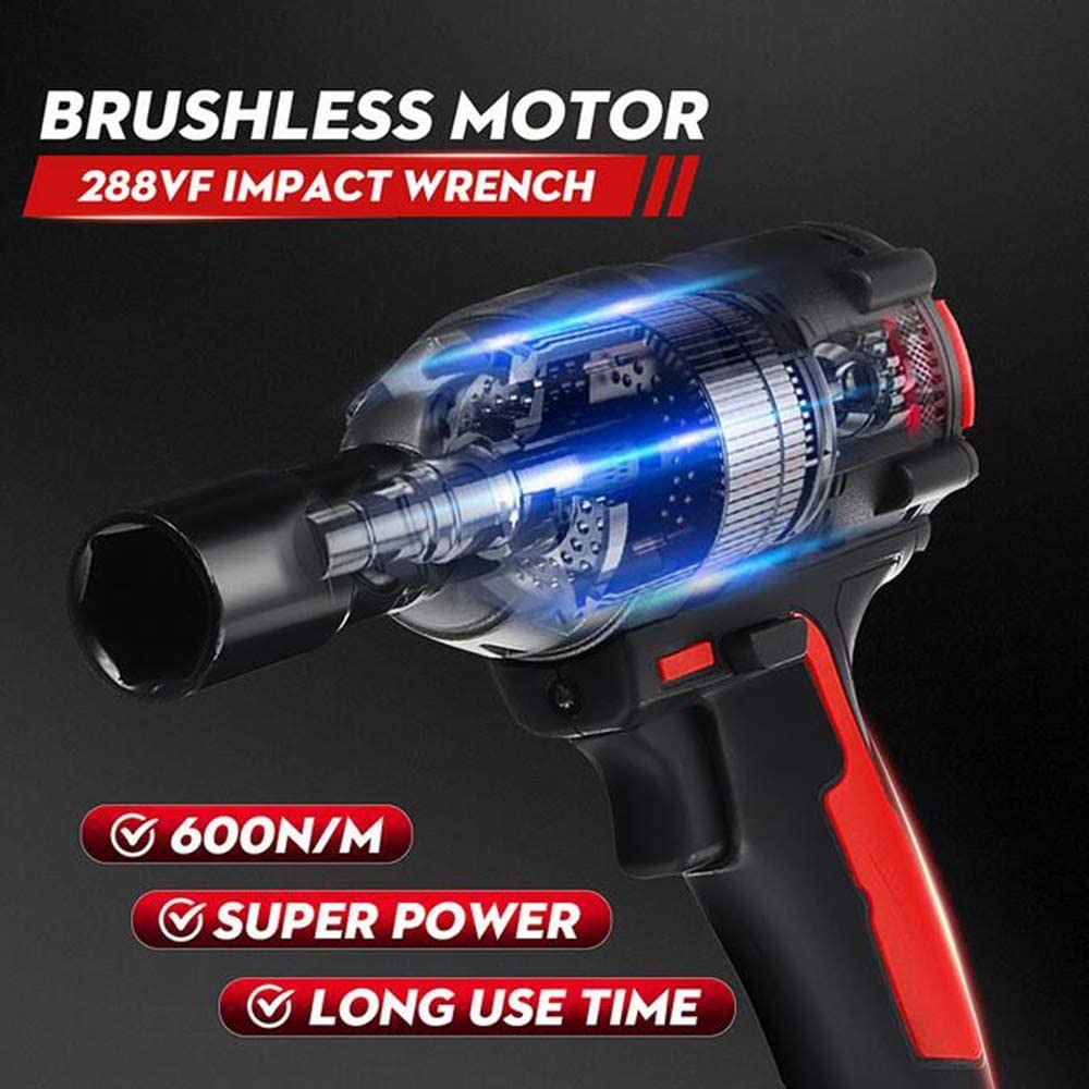 288VF 600NM Brushless Impact Wrench Max Lithium Battery High Hardness Super Strong Power Wrench Power Tool with Charger Sleeve