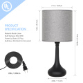 Modern Black Metal Base with Grey Linen Lampshade