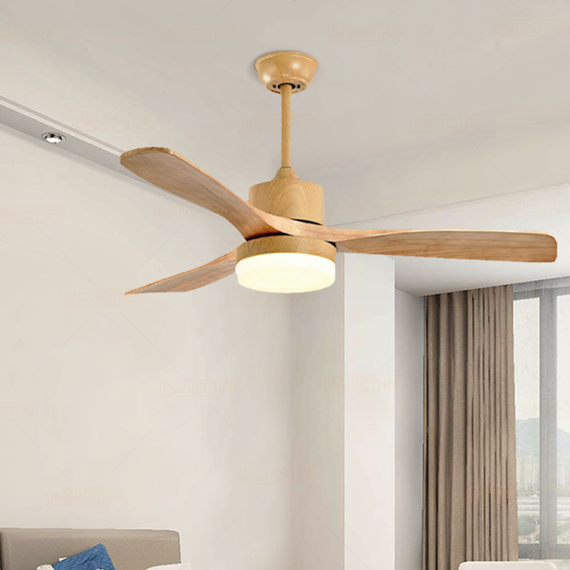LED Ceiling Fans lamp For Living Room 220V Wooden Ceiling Fan With Lights 42 48 52 Inch Blades Cooling Remote Dimming Lamp
