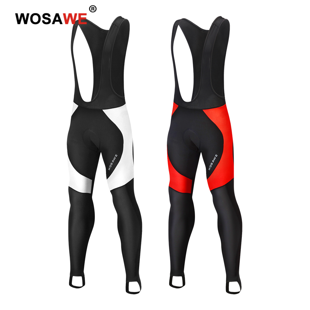 WOSAWE Winter Fleece Men's Motorcycle Cycling Pants Bib Warm Reflective Gel Padded MTB Bicycle Tights Trousers Bike MTB Pants