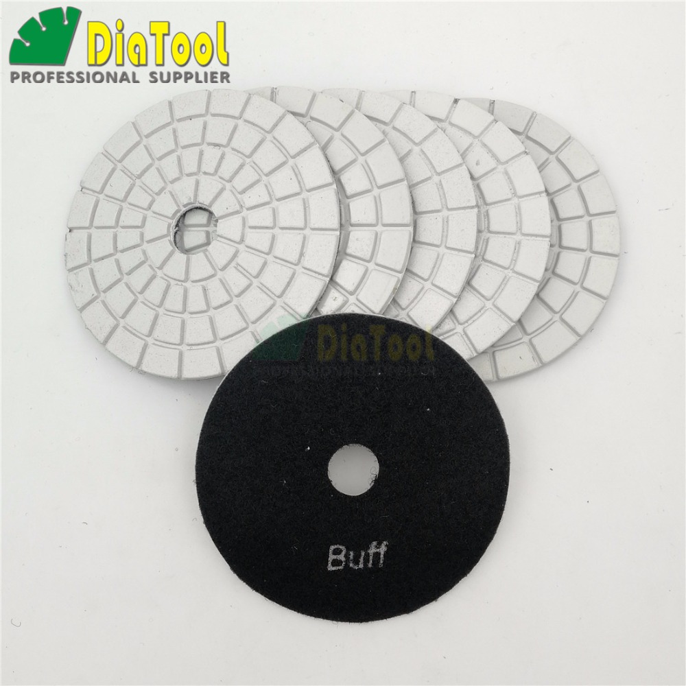 DIATOOL 6pcs 4" White BUFF Diamond Flexible Wet Polishing Pads For Stone Ceramic Tile White Bond No Color Fade Sanding discs