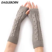 EAGLEBORN Women Winter Arm Warmers Fingerless Long Gloves Solid Warm Mittens Elbow Thread Knitted Sleeves 8cm*31cm Glove