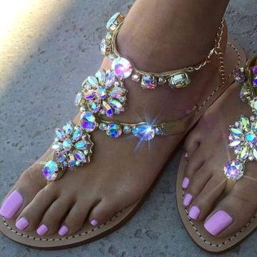 2020 Vintage Boho Sandals Women Leather Beading Flat Sandals Women Bohimia Beach Sandals Shoes Plus Size Summer Fashion Woman