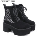 Shoes On Platform Demonia Boots Chunky Punk Suede Leather Womens Gothic Shoes Lace Up Black Zipper High Quality Fashion Flower