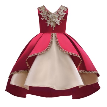 New Baby Girl applique Silk Princess Dress for Wedding party Kids Dresses for Toddler Girl Children Fashion Christmas Clothing