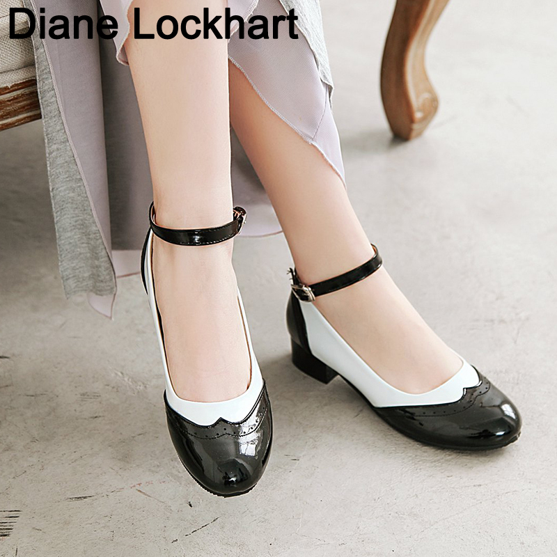 2019 New Hot Girls Sweet Bowktie Womens Lolita Mary Janes Low Heel Ballet Pumps Ankle Strap Shoes Size US34-48 zapatillas mujer