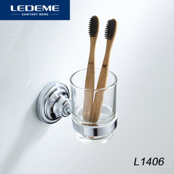 LEDEME Cup & Tumbler Holders Chrome Bathroom Accessories Wall Mounted Single Tumbler Holder With Glass Toothbrush Cups L1406