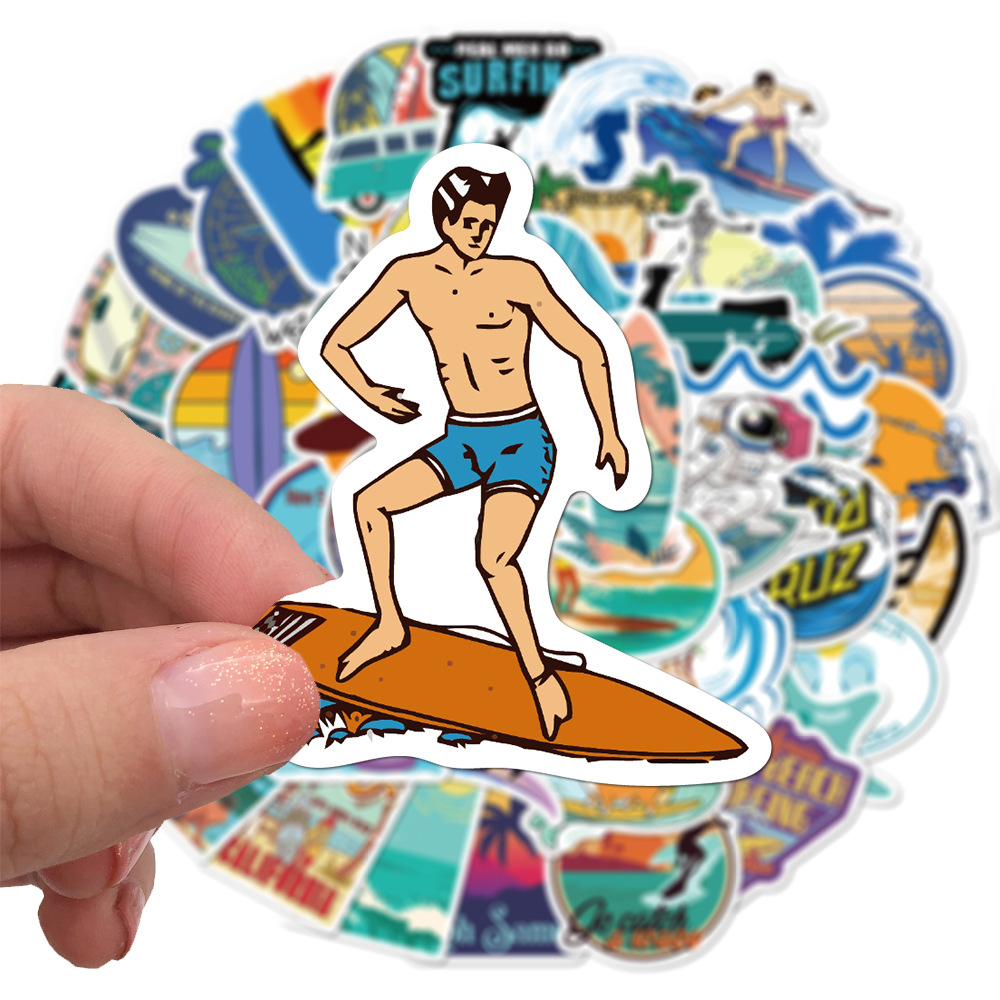 50PCS Outdoor Surf stickers Sports Tropical Beach Surfing Waterproof Stickers To DIY Surfboard Car Skateboard Sticker Kid Toys