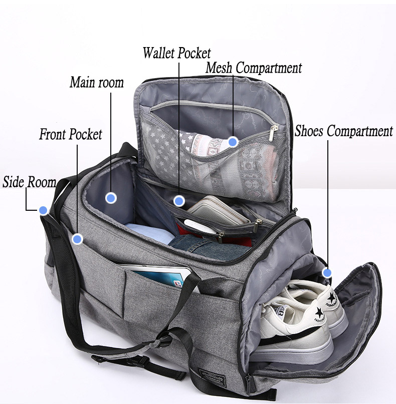 50L Multi-function layered Gym bag for Man Women Shoes compartment Carry Handbag Shoulder Bags Travel Backpack