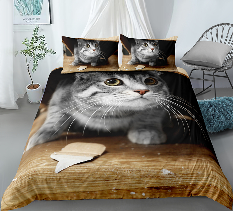 2/3pcs Modern Cute Cat Duvet Cover Microfiber 3D Animal Quilt Comforter Covers Single Double Queen King Bedding Set