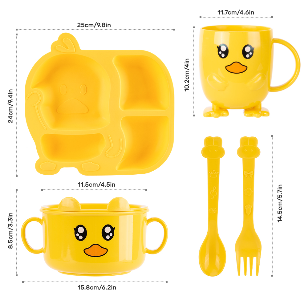 5PCS Children Tableware Plastic Dish Child Set Cartoon Kids Training Bowl Plates Food Grade Spoon Fork Cup Plate for Baby